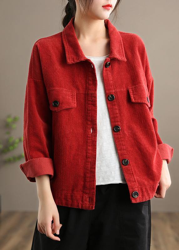 Loose Lapel Button Down Fine Coats Women Red Short jackets - bagstylebliss