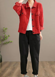 Loose Lapel Button Down Fine Coats Women Red Short jackets - bagstylebliss