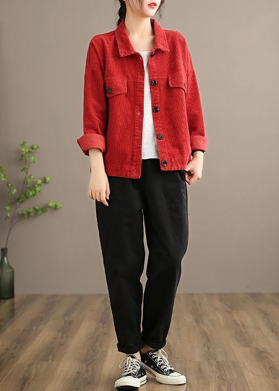 Loose Lapel Button Down Fine Coats Women Red Short jackets - bagstylebliss