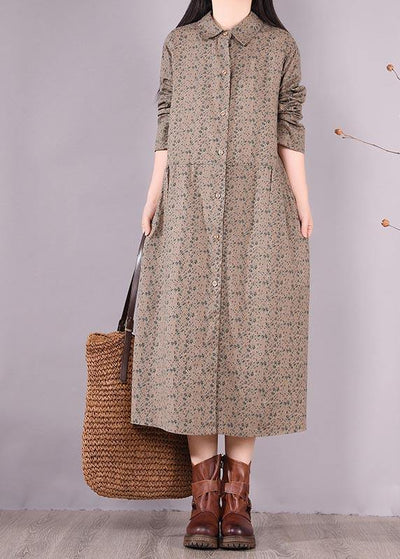 Loose Lapel Button Down Spring Dress Women Christmas Gifts Gray Print Blouses - bagstylebliss