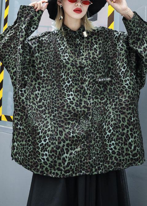 Loose Leopard cotton top silhouette long sleeve tunic fall top - bagstylebliss