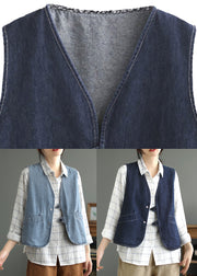 Loose Light Blue V Neck Button Denim Waistcoat Fall