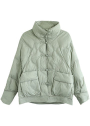 Loose Light Green Button Winter Down Jackets