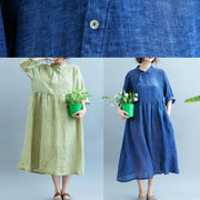 Loose Light Green cotton Quilting Clothes Lapel  cotton Summer Dress - bagstylebliss