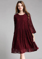 Loose Mulberry Lace Wrinkled Spring Long Dress Three Quarter Sleeve - bagstylebliss