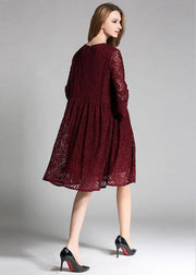 Loose Mulberry Lace Wrinkled Spring Long Dress Three Quarter Sleeve - bagstylebliss