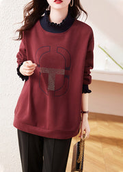 Loose Mulberry Ruffled Warm Fleece Sweatshirts Top Winter