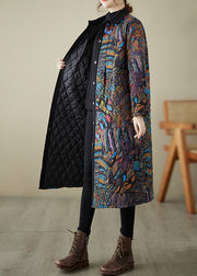 Loose Multi Print ButtonPockets Cotton Filled Parka Long Sleeve