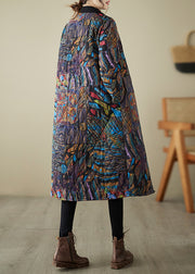 Loose Multi Print ButtonPockets Cotton Filled Parka Long Sleeve