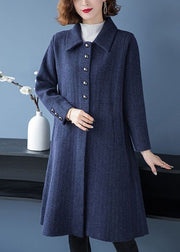 Loose Navy Peter Pan Collar Button Patchwork Woolen Coats Fall