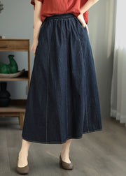 Loose Navy Pockets Elastic Waist Patchwork Skirt Fall