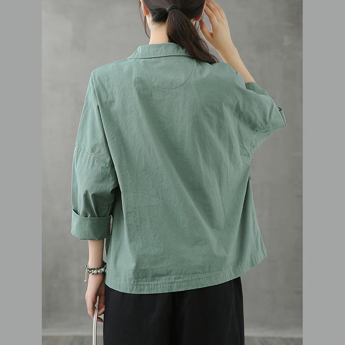 Loose Notched Button Down fall top Inspiration green blouses - bagstylebliss