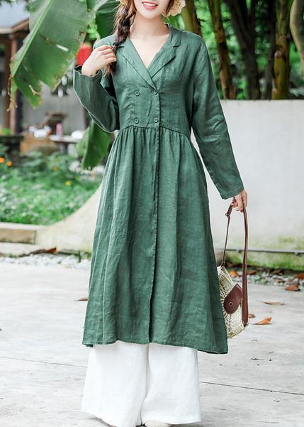 Loose Notched Tie Waist Spring Quilting Clothes Work Blackish Green Robe Dress - bagstylebliss