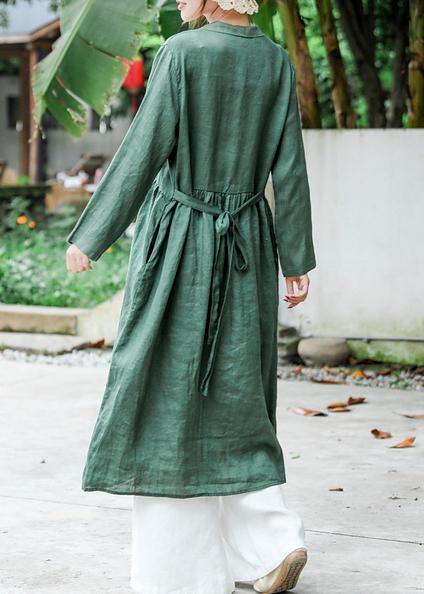Loose Notched Tie Waist Spring Quilting Clothes Work Blackish Green Robe Dress - bagstylebliss