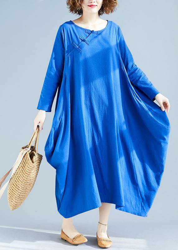 Loose O Neck Asymmetric Spring Wardrobes Fabrics Blue A Line Dress - bagstylebliss