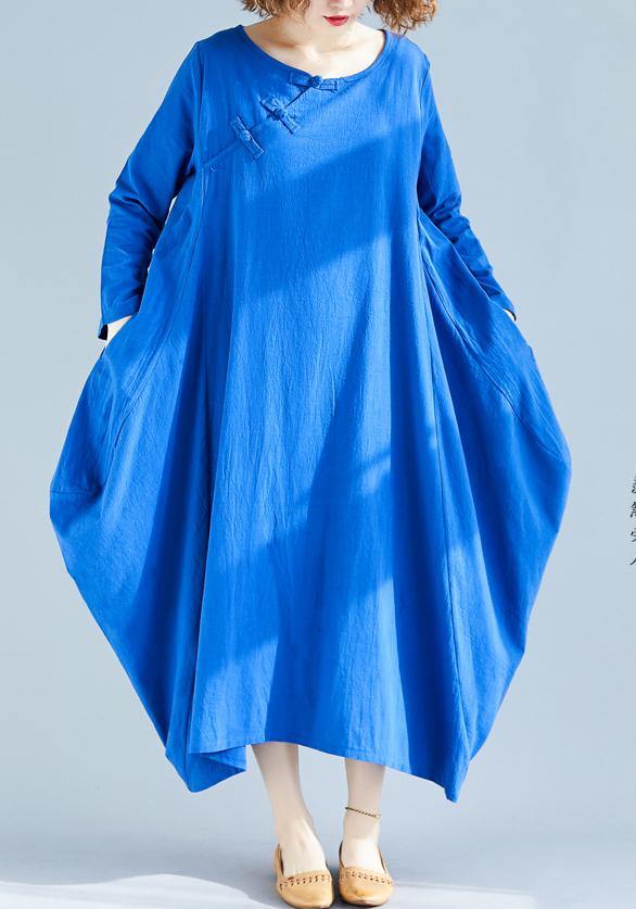 Loose O Neck Asymmetric Spring Wardrobes Fabrics Blue A Line Dress - bagstylebliss