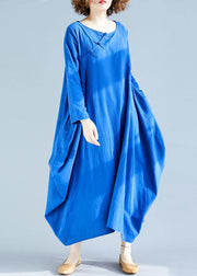 Loose O Neck Asymmetric Spring Wardrobes Fabrics Blue A Line Dress - bagstylebliss