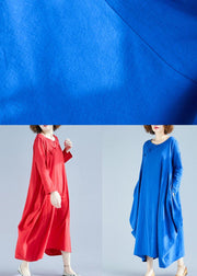 Loose O Neck Asymmetric Spring Wardrobes Fabrics Blue A Line Dress - bagstylebliss