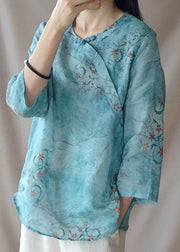 Loose O Neck Half Sleeve Shirts Blue Print Shirt - bagstylebliss