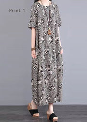 Loose O Neck Print Patchwork Cotton Long Dresses Summer