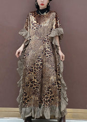 Loose O Neck Ruffles Spring Clothes Women Lnspiration Leopard Dress - bagstylebliss