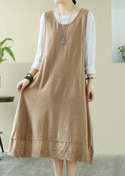 Loose O Neck Sleeveless Spring Clothes Sewing Nude Dresses - bagstylebliss