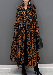 Loose Orange Peter Pan Collar Print Button Trench Coats Fall