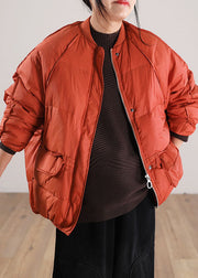 Loose Orange Zip Up Pockets Duck Down Winter Coats Winter