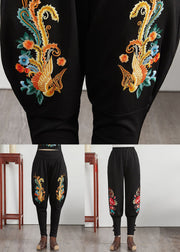 Loose Phoenix Embroidered Pockets Patchwork Cotton Pants Fall