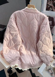 Loose Pink Ruffled Button Knit Patchwork Thin Parka Winter