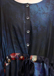 Loose Print Silk Dress Plus Size Tie Waist Maxi Dress - bagstylebliss