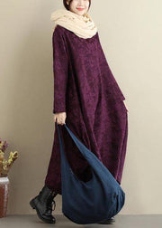 Loose Purple Jacquard Outfit O Neck Asymmetric Traveling Spring Dresses - bagstylebliss