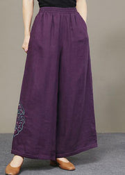 Loose Purple Pockets Embroidered Thick Wide Leg Fall Pant