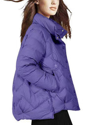 Loose Purple Zippered Pockets Patchwork Duck Down Coats Winter