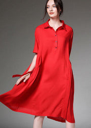 Loose Red Asymmetrical Design Tie Waist Spring Half Sleeve Holiday Dress - bagstylebliss