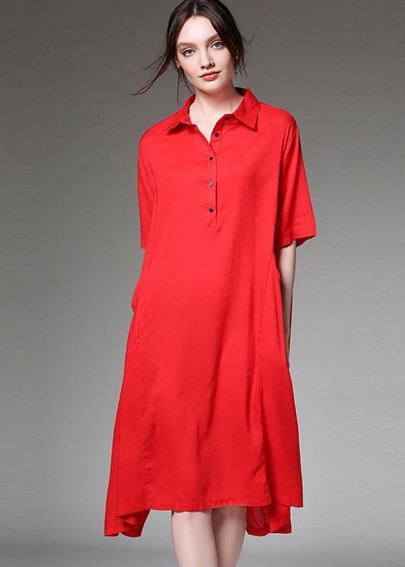 Loose Red Asymmetrical Design Tie Waist Spring Half Sleeve Holiday Dress - bagstylebliss