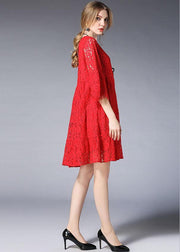 Loose Red Solid Wrinkled Spring Half Sleeve Dresses - bagstylebliss