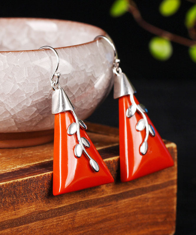 Loose Red Sterling Silver Cinnabar Drop Earrings