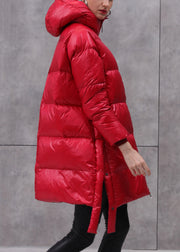 Loose Red Zip Up Pockets Patchwork Duck Down Coat Winter