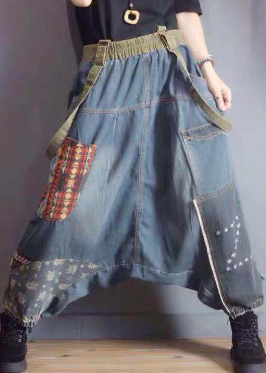 Loose Retro Blue Pockets Denim Carpenter Pants Fall