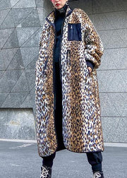 Loose Square Collar zippered fine fall coats women Leopard coats - bagstylebliss