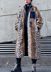 Loose Square Collar zippered fine fall coats women Leopard coats - bagstylebliss