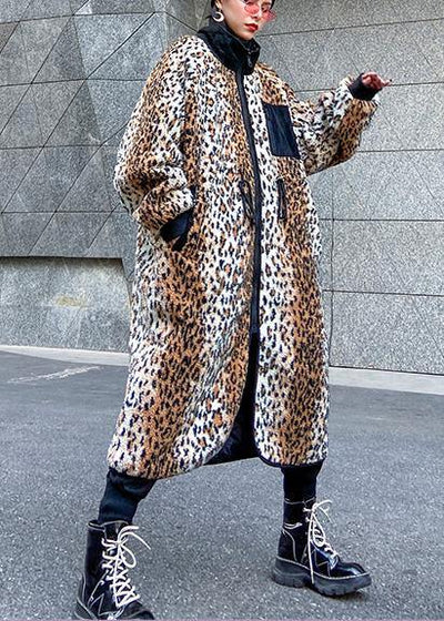 Loose Square Collar zippered fine fall coats women Leopard coats - bagstylebliss