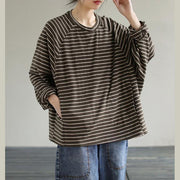 Loose Striped cotton Spring Clothes design Chocolate shirt - bagstylebliss