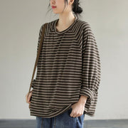 Loose Striped cotton Spring Clothes design Chocolate shirt - bagstylebliss