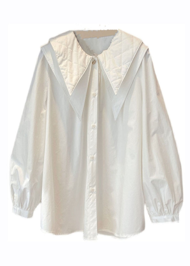 Loose White Peter Pan Collar Button Solid Shirt Fall