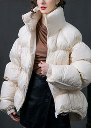 Loose White Zippered Drawstring Patchwork Duck Down Coat Winter