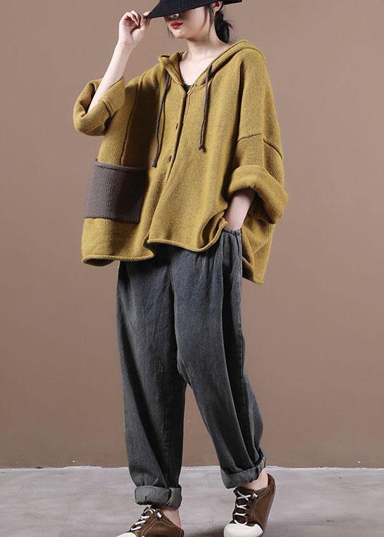 Loose Yellow Button Sweater Coat - bagstylebliss
