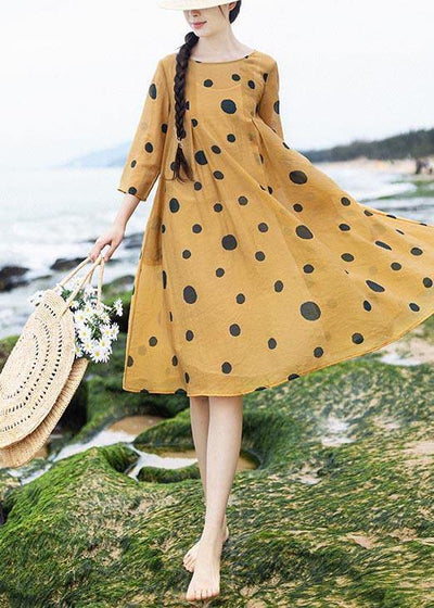 Loose Yellow Dot Half Sleeve Party Summer Chiffon Dress - bagstylebliss