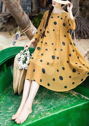 Loose Yellow Dot Half Sleeve Party Summer Chiffon Dress - bagstylebliss